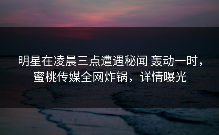 明星在凌晨三点遭遇秘闻 轰动一时，蜜桃传媒全网炸锅，详情曝光